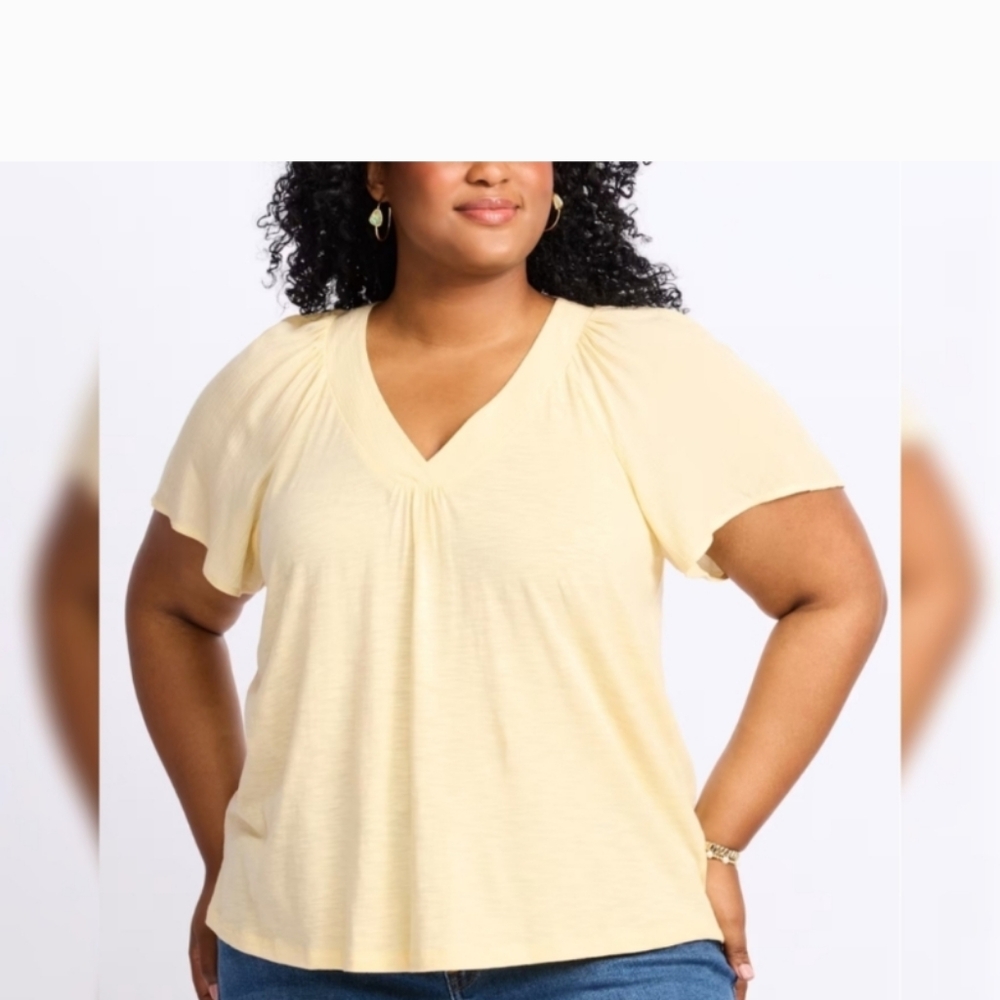 Dora Short Sleeve Mixed Media Flutter Sleeve Knit Top